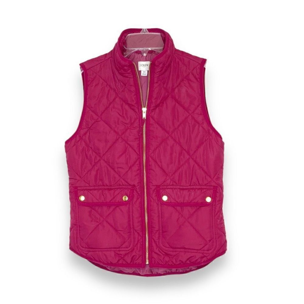 J. Crew Factory Women’s Raspberry Quilted Vest Gold Buttons and Zipper Size XS